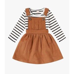 Toddler Girl Fall Outfit Long Sleeve Stripe T-Shirt and Dress Overall